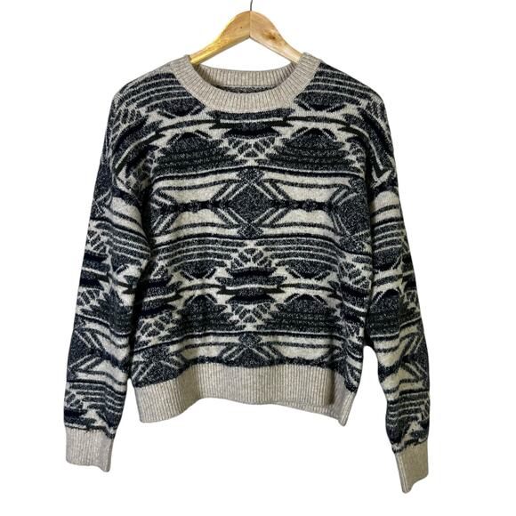 Lucky Brand Geometric Oversized Aztec Sweater Womens M Cream Black Western Cozy - Picture 2 of 7